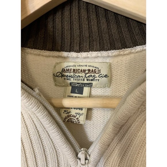 AMERICAN RAG Cie Men's Sz‎ L 1/4 Zip Sweater Cream Brown 100% Cotton - Picture 2 of 7